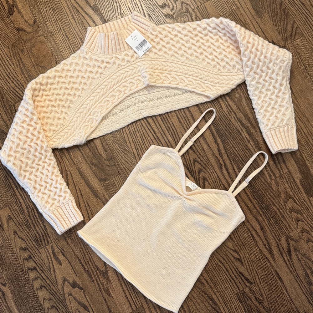 NWT ASTR Cream Knit Cropped Sweater and Tank Set